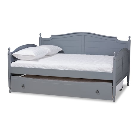 Baxton Studio Mara Cottage Farmhouse Grey Finished Wood Full Size Daybed with Roll-out Trundle Bed 181-11170-Zoro